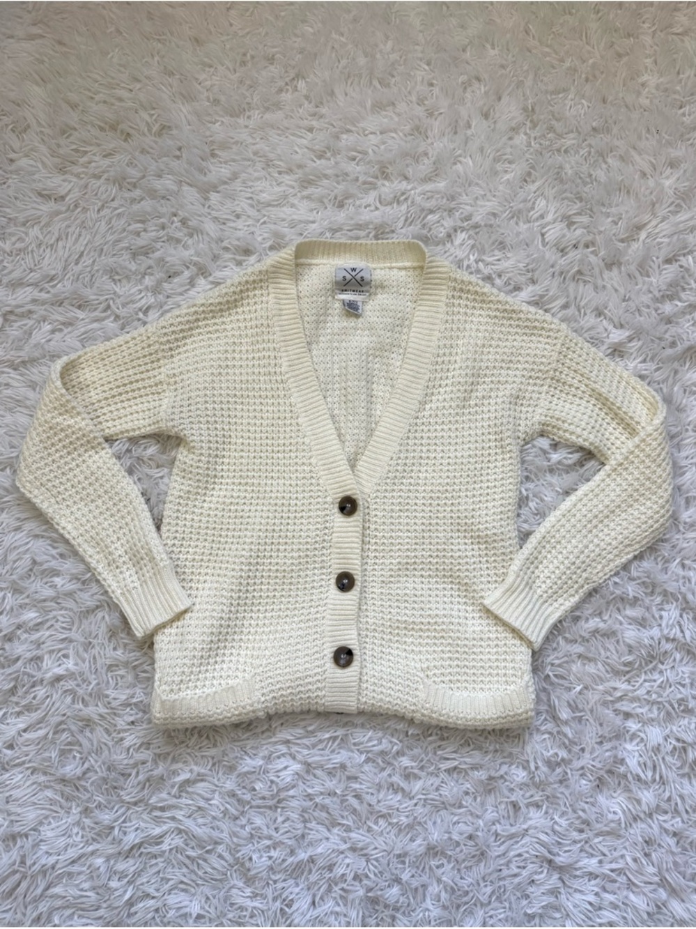 Cozy Cream Waffle-Knit V-Neck Cardigan